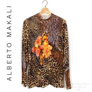 Alberto Makali Mixed Print Mock Neck Sweater